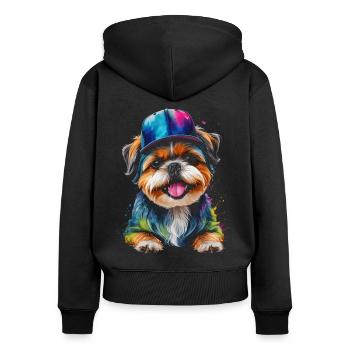 Shih Tzu Snapback Cap Chien Drôle Animal Print - Sweat à capuche zippé Premium bio Femme - noir - Dos - Julia (174cm)
