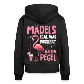 Mädels Egal Was Passiert Pegel Halten - Frauen Premium Bio Zip Hoodie - Schwarz - Hinten - Julia (174cm)