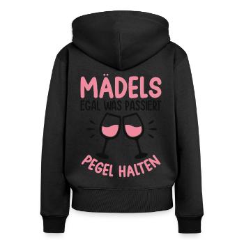 Mädels Egal Was Passiert Pegel Halten - Frauen Premium Bio Zip Hoodie - Schwarz - Hinten - Julia (174cm)