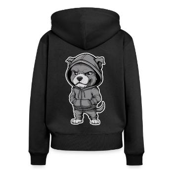 Chien cool en sweat à capuche élégant - Sweat à capuche zippé Premium bio Femme - noir - Dos - Julia (174cm)