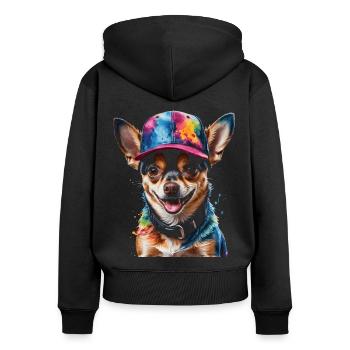 Chihuahua Snapback Cap Chien Drôle Design Print - Sweat à capuche zippé Premium bio Femme - noir - Dos - Julia (174cm)