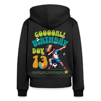13e anniversaire de football - Sweat à capuche zippé Premium bio Femme - noir - Dos - Julia (174cm)