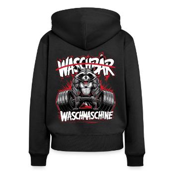 Waschbär - Waschmaschine Gym | Fitness Workout - Frauen Premium Bio Zip Hoodie - Schwarz - Hinten - Julia (174cm)