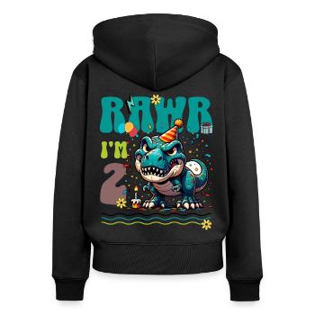 2ème anniversaire Rawr T Rex Dinosaure - Sweat à capuche zippé Premium bio Femme - noir - Dos - Julia (174cm)