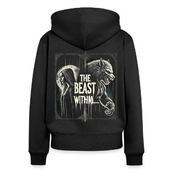 Chemise Loup-Garou Femme - La Bête Intérieure - Sweat à capuche zippé Premium bio Femme - noir - Dos - Julia (174cm)