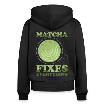 Japanischer Matcha Tee Grüntee Matcha Latte - Frauen Premium Bio Zip Hoodie - Schwarz - Hinten - Julia (174cm)