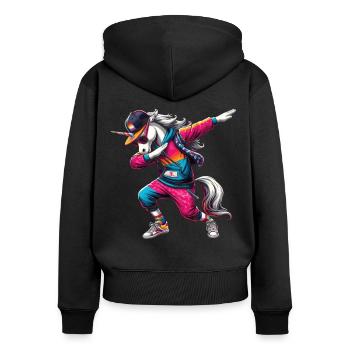 Chemise Licorne Dabbing Unique - Sweat à capuche zippé Premium bio Femme - noir - Dos - Julia (174cm)