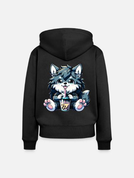 Werwolf Bubble Tea - Frauen Premium Bio Zip Hoodie - Schwarz
