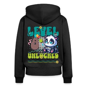 8. Geburtstag Level Unlocked Gaming Panda - Frauen Premium Bio Zip Hoodie - Schwarz - Hinten - Julia (174cm)