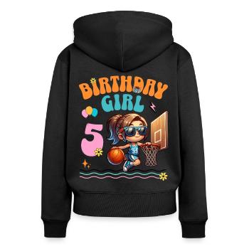 basket-ball 5e anniversaire fille basketteur - Sweat à capuche zippé Premium bio Femme - noir - Dos - Julia (174cm)