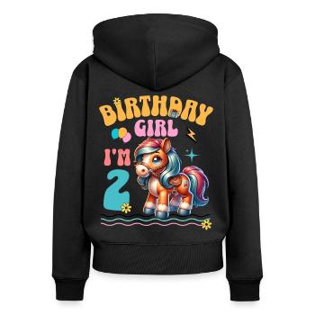 poney 2e anniversaire fille équitation - Sweat à capuche zippé Premium bio Femme - noir - Dos - Julia (174cm)