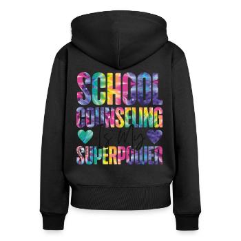 Conseillère scolaire Tie Dye School - Sweat à capuche zippé Premium bio Femme - noir - Dos - Julia (174cm)
