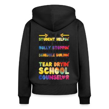 Conseillère scolaire Aquarelle Je suis A - Sweat à capuche zippé Premium bio Femme - noir - Dos - Julia (174cm)