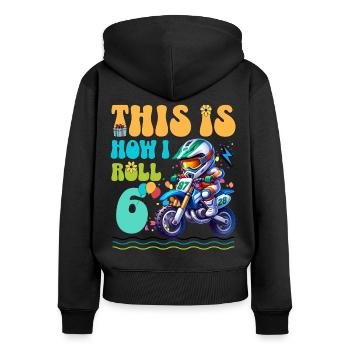 6e anniversaire de motocross - Sweat à capuche zippé Premium bio Femme - noir - Dos - Julia (174cm)