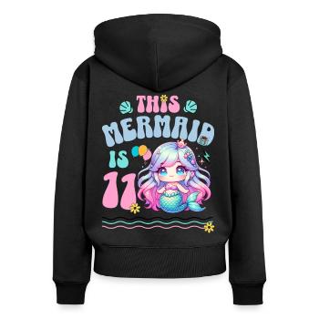 Meerjungfrau 11. Geburtstag Mädchen Kinder - Frauen Premium Bio Zip Hoodie - Schwarz - Hinten - Julia (174cm)