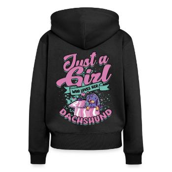 Teckel à poil dur - Sweat à capuche zippé Premium bio Femme - noir - Dos - Julia (174cm)