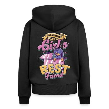 Teckel à poil dur - Sweat à capuche zippé Premium bio Femme - noir - Dos - Julia (174cm)