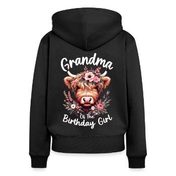 Grand-mère de la fille d’anniversaire - Sweat à capuche zippé Premium bio Femme - noir - Dos - Julia (174cm)