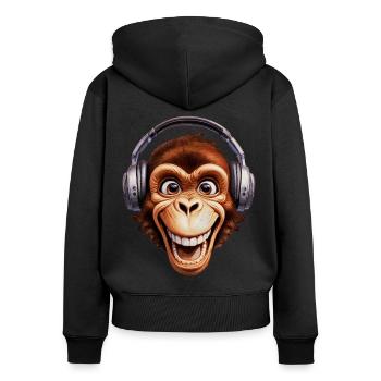 Humorous shirt with cartoon monkey motif - Women's Premium Organic Zip Hoodie - black - Back - Julia (174cm)