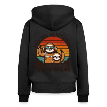 Wandern Wanderer Berge Faultier Wanderteam Wander - Frauen Premium Bio Zip Hoodie - Schwarz - Hinten - Julia (174cm)