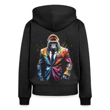 Costume de gorille singe Imprimé de conception d’animaux colorés - Sweat à capuche zippé Premium bio Femme - noir - Dos - Julia (174cm)