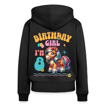 poney 8e anniversaire fille équitation - Sweat à capuche zippé Premium bio Femme - noir - Dos - Julia (174cm)