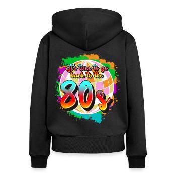 Retro 1980 80s Disco - Frauen Premium Bio Zip Hoodie - Schwarz - Hinten - Julia (174cm)