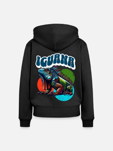 Leguan - Frauen Premium Bio Zip Hoodie - Schwarz