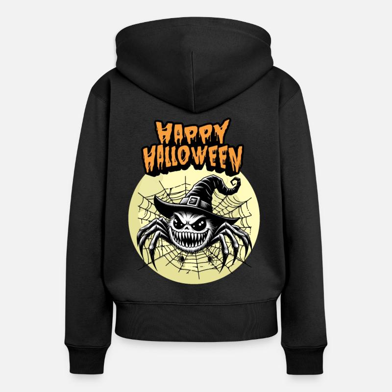 Happy Halloween edderkopp spindelvev heksehatt - Premium økologisk hettegenser med glidelås for kvinner - svart