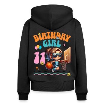 Joueur de basket-ball fille 11e anniversaire de basket-ball - Sweat à capuche zippé Premium bio Femme - noir - Dos - Julia (174cm)