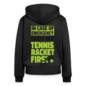 Funny Tennis Player Racket In Case - Women's Premium Organic Zip Hoodie - black - Back - Julia (174cm)