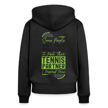 Funny Tennis Player Racket Husband - Women's Premium Organic Zip Hoodie - black - Back - Julia (174cm)
