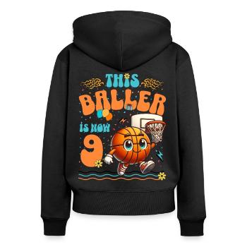 Fête d'anniversaire des enfants du 9ème anniversaire du basket-ball - Sweat à capuche zippé Premium bio Femme - noir - Dos - Julia (174cm)