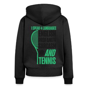Drôle de joueur de tennis raquette je parle - Sweat à capuche zippé Premium bio Femme - noir - Dos - Julia (174cm)
