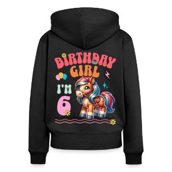 6ème anniversaire fille équitation - Sweat à capuche zippé Premium bio Femme - noir - Dos - Julia (174cm)
