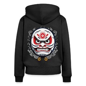 Japanischer Daruma Ästhetisches Vintage Design - Frauen Premium Bio Zip Hoodie - Schwarz - Hinten - Julia (174cm)