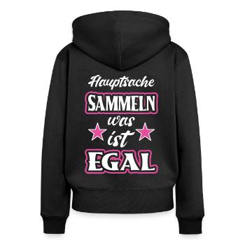 L’essentiel est de collecter ce qui n’a pas d’importance - Sweat à capuche zippé Premium bio Femme - noir - Dos - Julia (174cm)