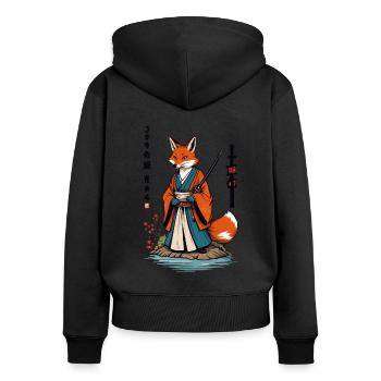 Kitsune Samurai Fuchs Vintage Ukiyo-e Stil - Frauen Premium Bio Zip Hoodie - Schwarz - Hinten - Julia (174cm)