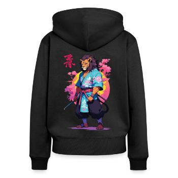 Samurai Cat Vaporwave Aesthetic Design - Women's Premium Organic Zip Hoodie - black - Back - Julia (174cm)