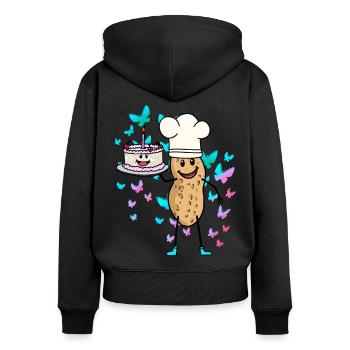 Baker Peanut Birthday Chef pâtissier - Sweat à capuche zippé Premium bio Femme - noir - Dos - Julia (174cm)