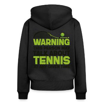 Avertissement de raquette de joueur de tennis drôle - Sweat à capuche zippé Premium bio Femme - noir - Dos - Julia (174cm)