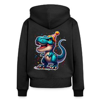 Dinosaure Anniversaire Dino T Rex - Sweat à capuche zippé Premium bio Femme - noir - Dos - Julia (174cm)
