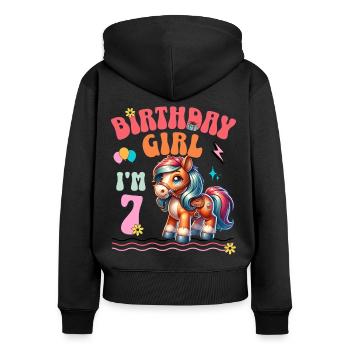 7ème anniversaire fille équitation - Sweat à capuche zippé Premium bio Femme - noir - Dos - Julia (174cm)