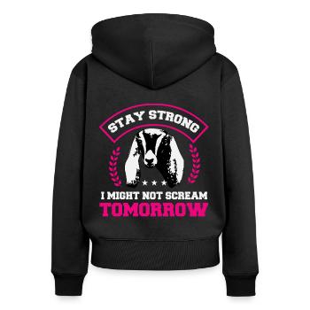 Murmures de chèvre nubienne - Sweat à capuche zippé Premium bio Femme - noir - Dos - Julia (174cm)