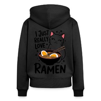 Ramen Cat Anime Drôle Kawaii Ramen Cadeau - Sweat à capuche zippé Premium bio Femme - noir - Dos - Julia (174cm)