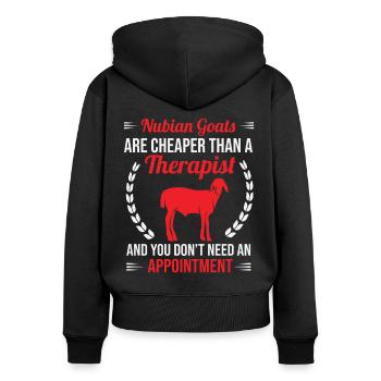 Nubische Ziegen: Billiger als Therapie - Frauen Premium Bio Zip Hoodie - Schwarz - Hinten - Julia (174cm)