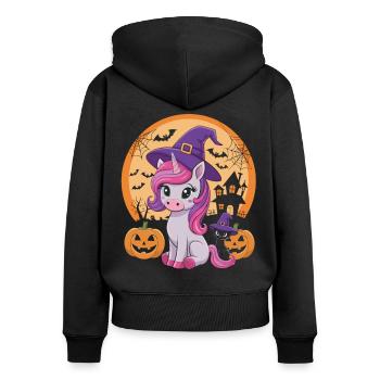 Zauberhaftes Halloween-Einhorn - Frauen Premium Bio Zip Hoodie - Schwarz - Hinten - Julia (174cm)