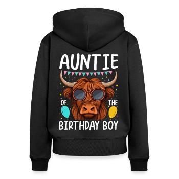 Tante du garçon d’anniversaire - Sweat à capuche zippé Premium bio Femme - noir - Dos - Julia (174cm)