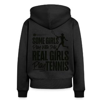 Drôle de joueur de tennis raquette fille - Sweat à capuche zippé Premium bio Femme - noir - Dos - Julia (174cm)