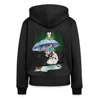 Drôle de rat forêt temps pluvieux parapluie randonnée - Sweat à capuche zippé Premium bio Femme - noir - Dos - Julia (174cm)
